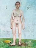 James Barsness, Woman with Spoon, 1991, mixed media on canvas