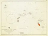 George Brecht, Six Translocations for the Isle of Wight, from the Book of the Tumbler on Fire, c.1969-1970, pen and ink on printed map on board