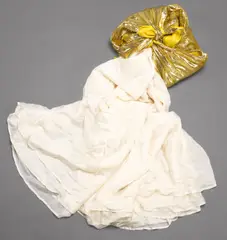 Virtue by James Lee Byars, 1978, sewn silk circle with gold lamé bundling, sold May 2007