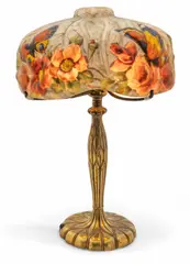 Pairpoint, Reverse Painted Puffy Shade, Ca. 1907, Ca. 1907, Lacquered Brass table lamp