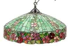 Handel, Lamp Company (American) Leaded Slag Glass Hanging Shade, Hollyhock Pattern, Ca. 1910, Ca. 1910