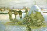 Z odwrotu Napoleona spod Moskwy by Jerzy Kossak, olej, tektura, sold Dec 1994
