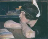 Jerzy Fedkowicz, Nad książką, 1921, olej, tektura