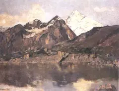 Widok na Weisshorn znad Zielonego Stawu by Autor nierozpoznany, olej, płótno, sold Dec 1994