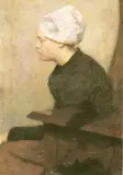 Franz Goepfart, Dziewczyna w czepku - zamyślona, olej, płótno