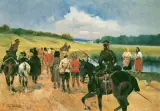 Ułani prowadzący jeńców rosyjskich by Jerzy Kossak, olej, płótno, sold Oct 1994