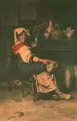 Dziewczyna pijąca wino by Antonio Piccinni, akwarela, papier, sold Oct 1994