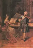 Koncert w salonie by Autor nierozpoznany, olej, deska, sold Oct 1994