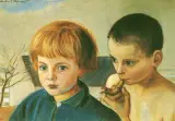 Dwaj chłopcy z glinianym ptaszkiem by Vlastimil Hofman, olej, płótno, offered Oct 1994