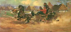 Próba koni by Adam Kratochwila, olej, deska, sold Oct 1994