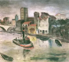 Stare domy nad Sekwaną by Edward Matuszczak, olej, płótno, offered Mar 1994