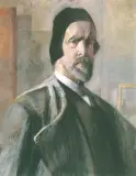 Autoportret by Jacek Malczewski, olej, tektura, sold Mar 1994