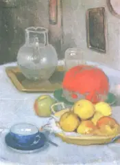 Martwa natura by Alfons Karpiński, olej, tektura, sold Mar 1994
