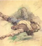 Witold Pruszkowski, Studium leżącego chłopca, kredka, papier