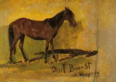 Studium konia by Józef Brandt, olej, tektura, sold Mar 1994