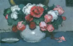 Róże by Alfons Karpiński, olej, tektura, sold Dec 1993