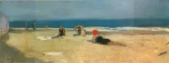 Plaża na Lido by Alfons Karpiński, olej, tektura, sold Dec 1993