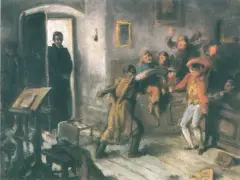 Artur Grottger, Porachunki uczniowskie, olej, tektura