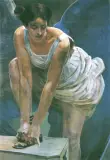 Jacek Malczewski, Nike zawiązująca sandał, olej, tektura