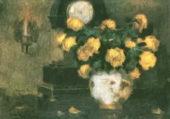 Żółte róże by Alfons Karpiński, olej, tektura, sold Jun 1993