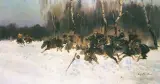Pogoń ułanów za Kozakami by Jerzy Kossak, olej, płótno, sold Jun 1993