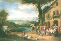 Przed domem by Autor nierozpoznany, olej, płótno, sold Jun 1993