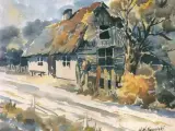 Wiejska chata by Autor nierozpoznany, akwarela, papier, sold Apr 1993