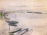 Julian Fałat, Łodzie przy brzegu Wisły