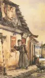 Edmund Perle, Szames (zwoływacz do modlitwy), akwarela, karton