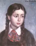 Leon Lewkowicz, Portret dziewczynki z warkoczami, olej, płótno