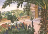 Józef Mehoffer, Ogród willi nad morzem - Beaulieu..., olej, deska