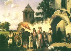 Józef Szermentowski, Przed kościołem, olej, płótno