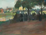 Artur Markowicz, TARG RYBNY NAD WISŁĄ, pastel, papier