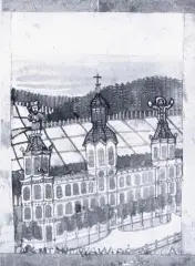 Klasztor by Nikifor Krynicki, akwarela, papier, sold May 1992