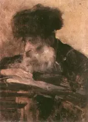 Samuel Hirszenberg, Żyd w lisiej czapce, olej, deska