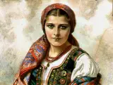 Piotr Stachiewicz, Dziewczyna w krakowskim stroju, pastel, tektura