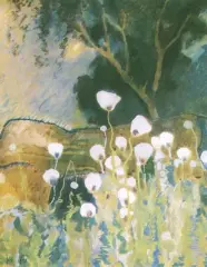 Białe maki by Kazimierz Sichulski, tempera, kredka, tektura, sold May 1992