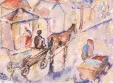 Fryderyk Kleinman, W małym mieście, akwarela, tektura