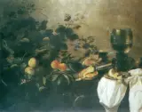 Pieter Claesz, Martwa natura z kielichem, szynką i owocami, olej, płótno