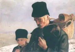 Powrót z miasta by Vlastimil Hofman, olej, płótno, sold Jun 1991