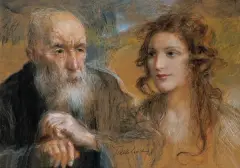 Autoportret z rudowłosą by Teodor Axentowicz, pastel, tektura, sold Jun 1991