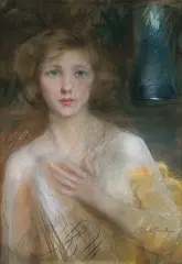 Portret młodej kobiety by Teodor Axentowicz, pastel, tektura, sold May 1991