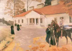 Pusty dwór by Jacek Malczewski, olej, tektura, sold Apr 1991