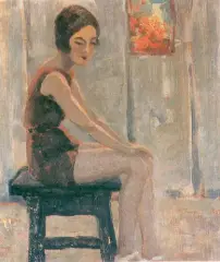 Jan Bohuszewicz, Czerwony kostiumik Sylwii, olej, tektura