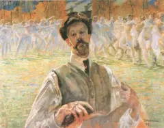 Autoportret z tanecznym korowodem by Jacek Malczewski, olej, tektura, sold Dec 1990
