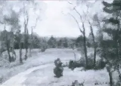 Droga pod lasem by Wacław Zaboklicki, olej, tektura, sold Dec 1990