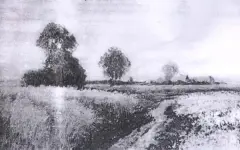 Pejzaż wiejski by Wiktor Korecki, olej, płótno, sold Nov 1990