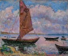 Łodzie by Tymon Niesiołowski, olej, płótno, sold Sep 1990