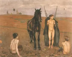 Powrót by Vlastimil Hofman, olej, dykta, sold Sep 1990