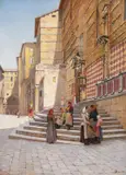 Augustus Nicholas Burke Rha, Church Wall, Piazza del Duomo, Perugia, Oil on Canvas
